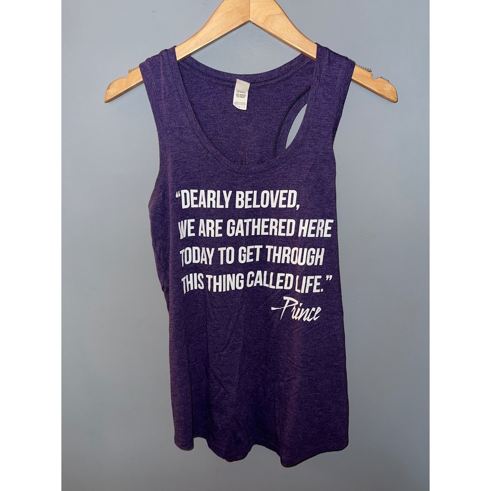 District Prince Quote Heather Purple Racerback Tank Top Medium Dearly Beloved